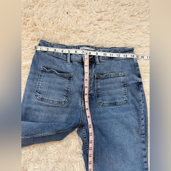 Zara high rise front pocket staring leg denim blue jeans elastic size 8 - Picture 3 of 8